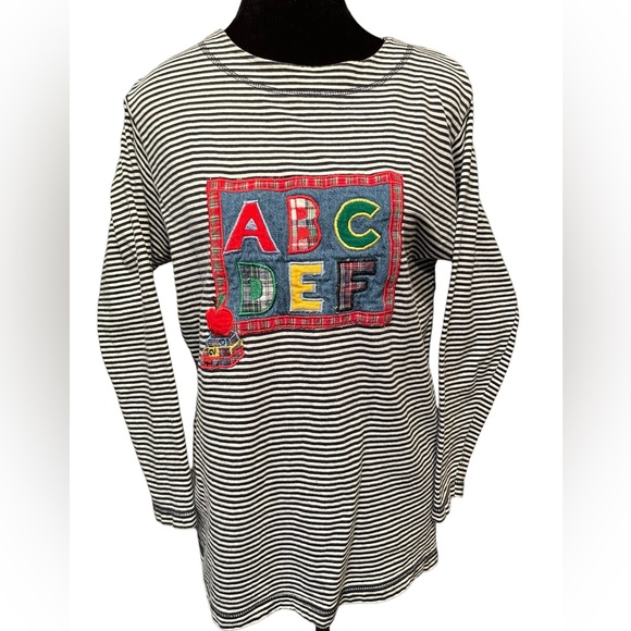 Victoria Jones Woman Tops - Victoria Jones Vintage Striped Kidcore Teacher Educator School ABC Patchwork Top